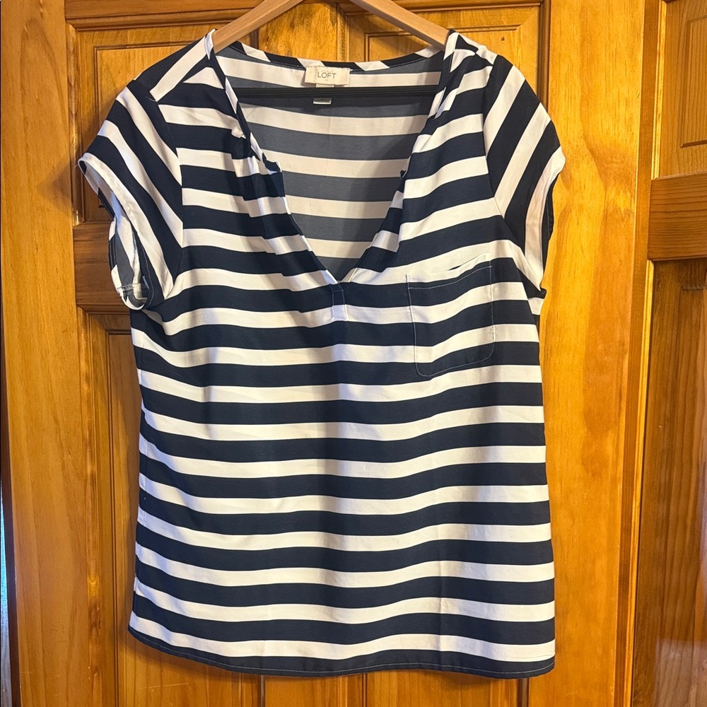 LOFT Navy and White Striped Short Sleeve Tee